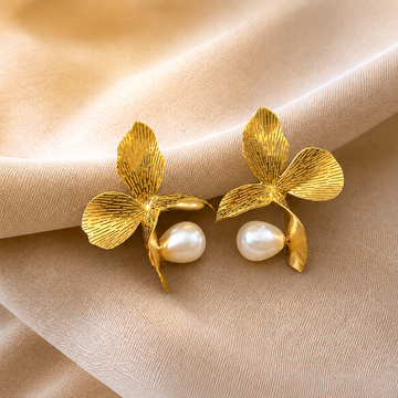 Golden Bloom Pearl Earrings
