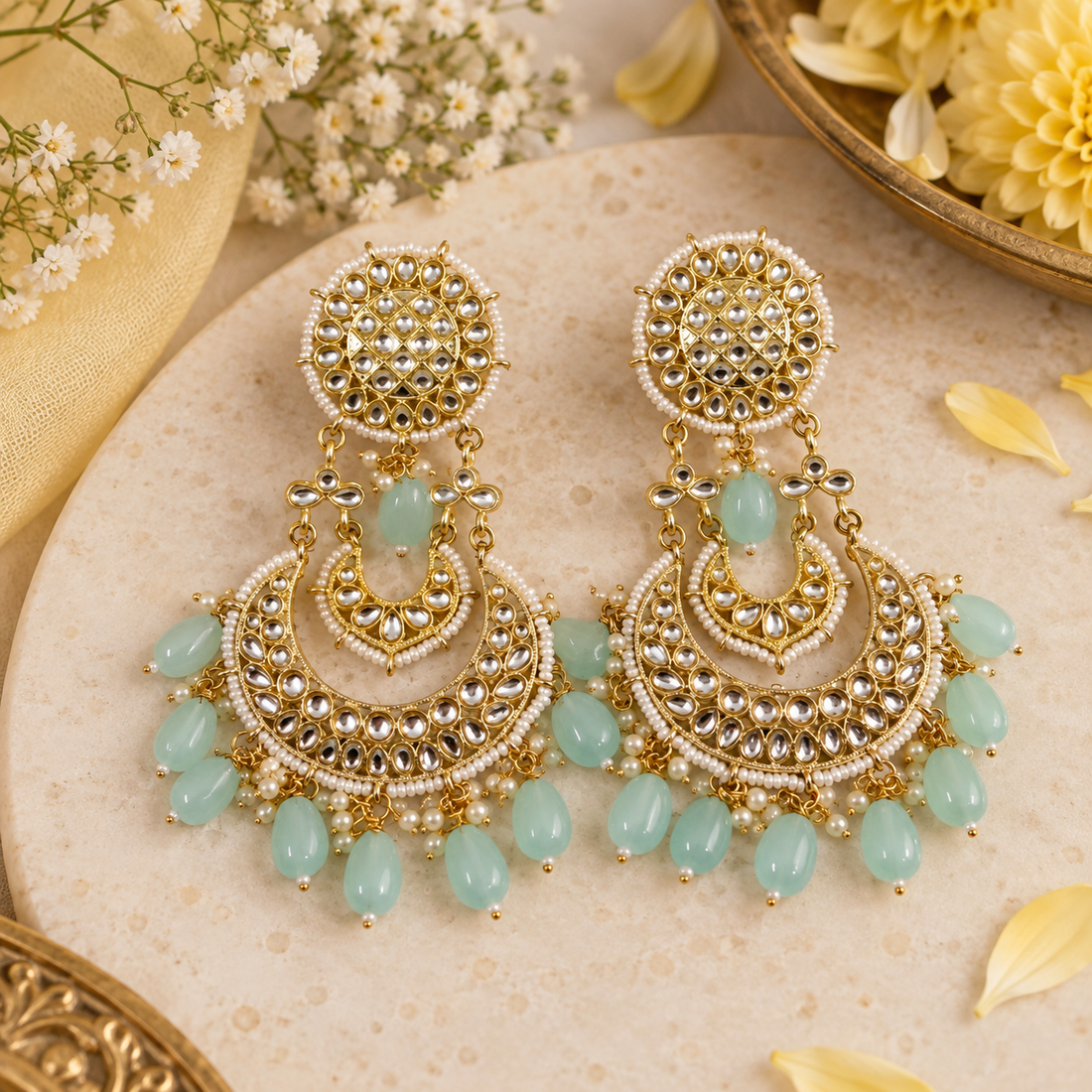 Blush & Blue Kundan Chandbali