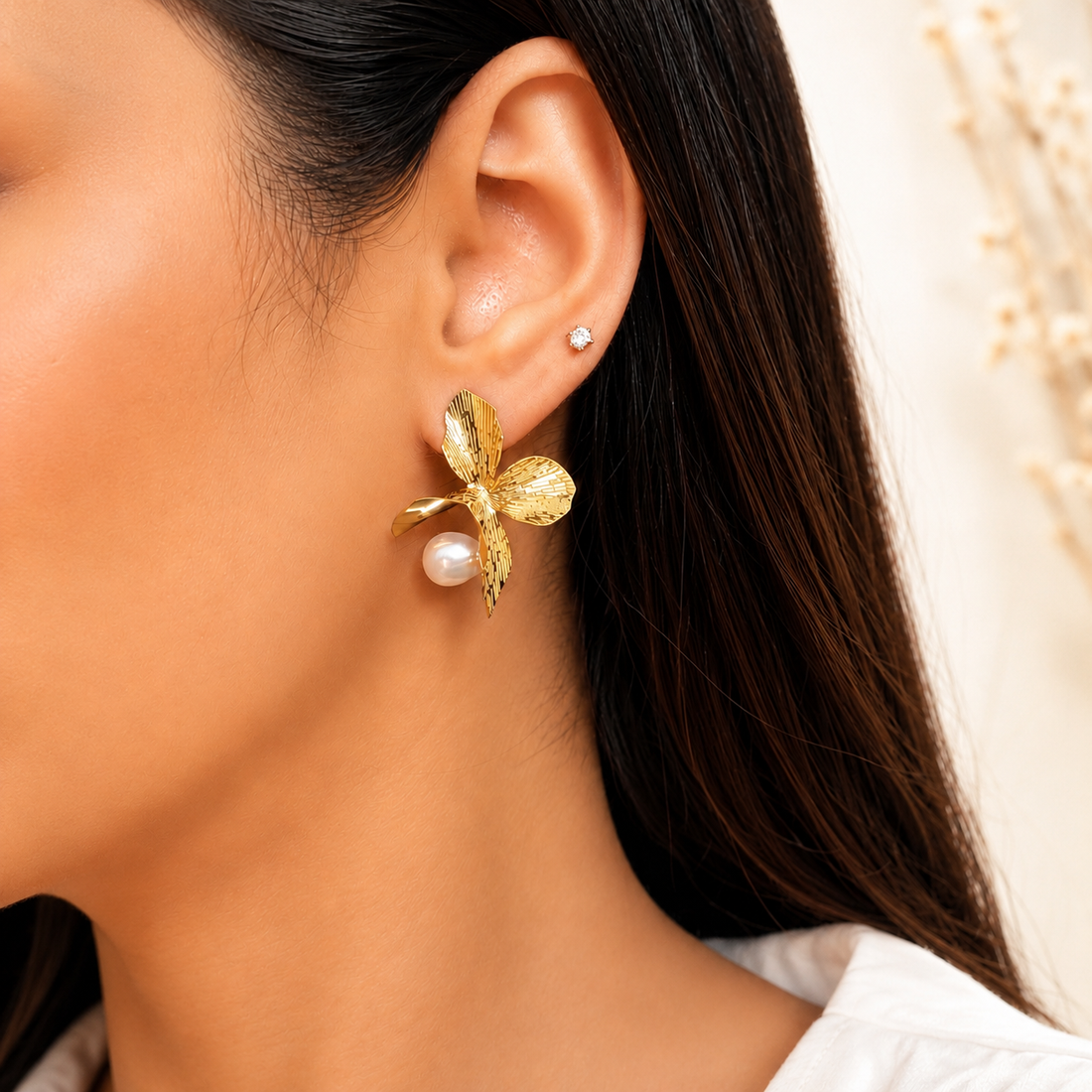Golden Bloom Pearl Earrings