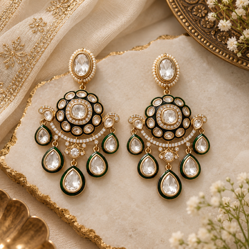 Emerald Kundan Chandbali Jhumka