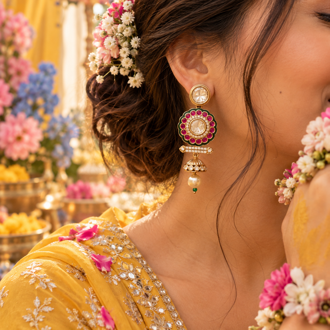 Ruby Emerald Kundan Jhumka
