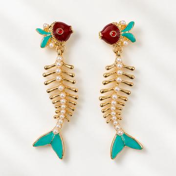 Teal Fishbone Earrings